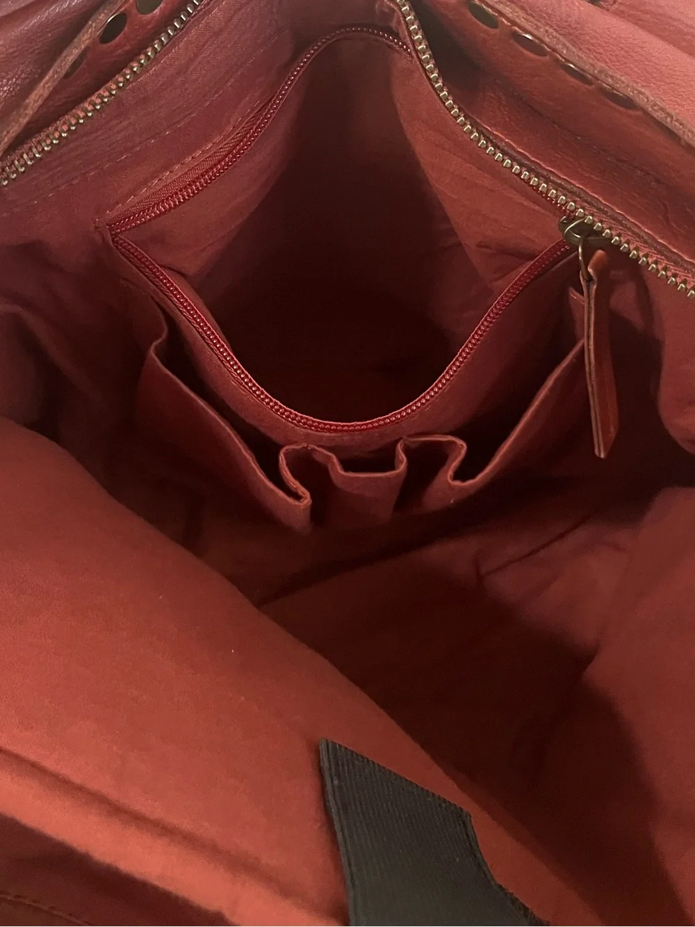 Leather Stud-Trim Tote with Braided Handles - Rust Red